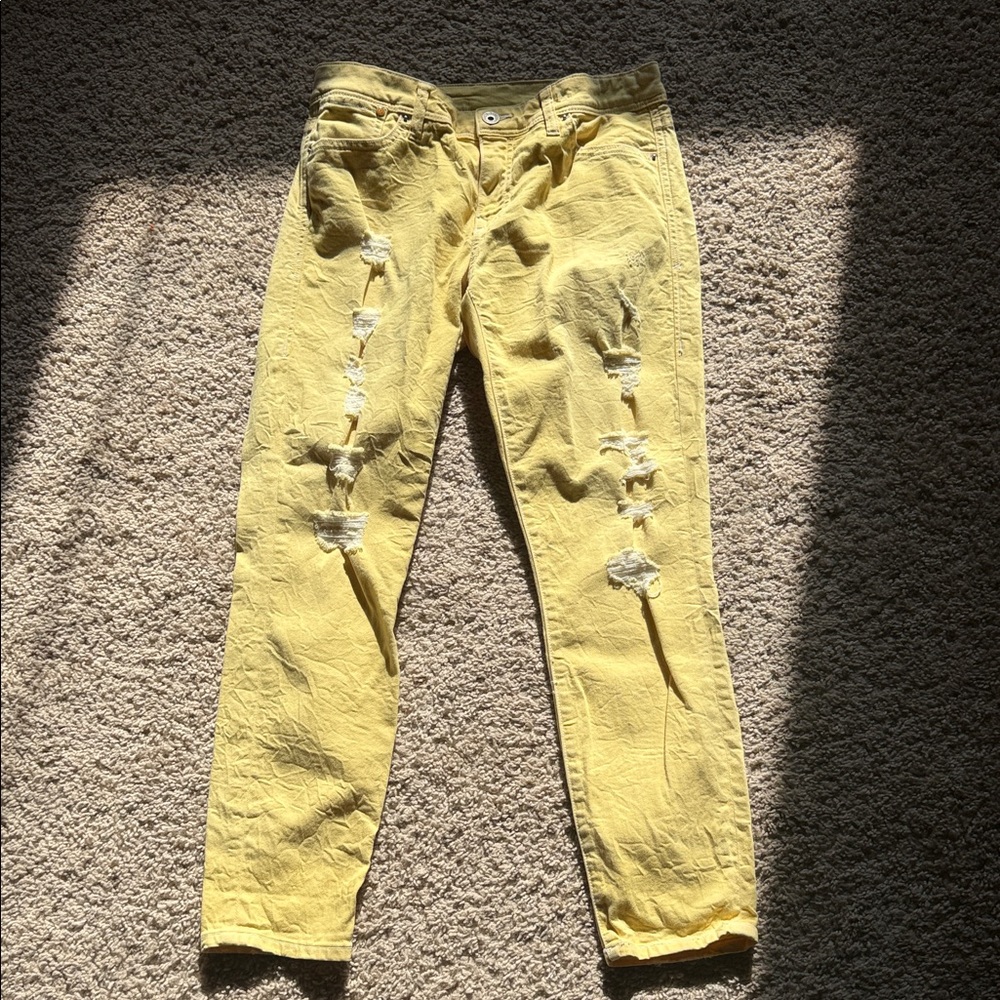 Yellow Distressed Women Jeans